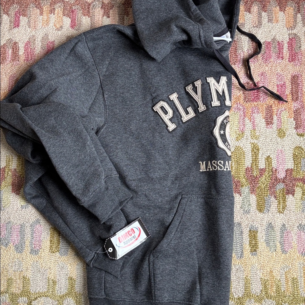 🍦HOST. PICK🍦Plymouth Harbor Massachusetts embroidered Grey Hoodie NWT pockets - Picture 14 of 16